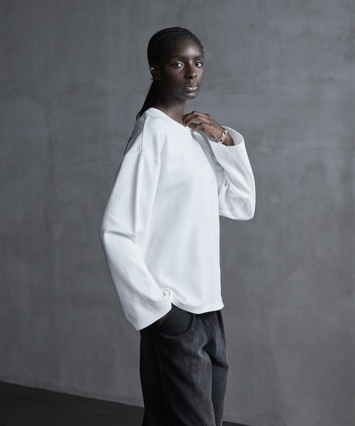 CALLNE（カルネ）の「【CALLNE】Drape Wide Sleeve Long Tee / ドレープワイドスリーブロンT（Tシャツ/カットソー・メンズ・ホワイト/ブラック系/ブラック・L/M）」の21枚目の写真