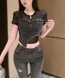 チュールショートデニムTシャツ