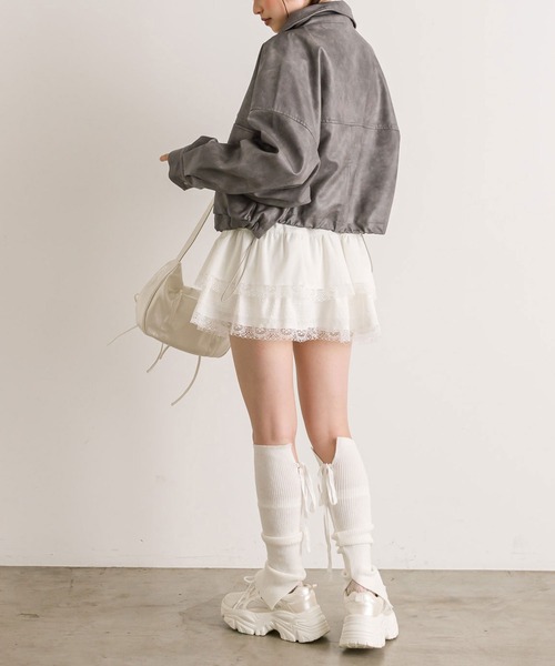 OLIVE des OLIVE(オリーブデオリーブ)の「ショート丈エコレザーブルゾン(ブルゾン・レディース・ブラウン/グレー/アイボリー/ブラック・FREE)」の13枚目の写真