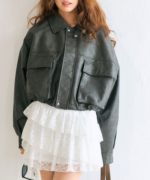 OLIVE des OLIVE(オリーブデオリーブ)の「ショート丈エコレザーブルゾン(ブルゾン・レディース・ブラウン/グレー/アイボリー/ブラック・FREE)」の20枚目の写真