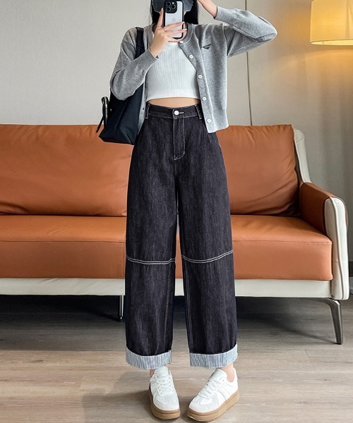 【セール】ストライプロールアップデニム（デニムパンツ）｜Doux Belle（ドゥーベル）