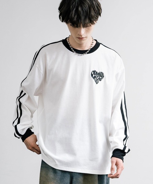 Rocky Monroe(ロッキーモンロー)の「オーバーサイズ袖ライン入りモノトーンリンガー長袖Tシャツ(Tシャツ/カットソー・メンズ・ホワイト系/ブラック/ブラック系/ホワイト・XL/L/M)」の6枚目の写真