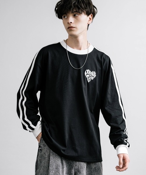 Rocky Monroe(ロッキーモンロー)の「オーバーサイズ袖ライン入りモノトーンリンガー長袖Tシャツ(Tシャツ/カットソー・メンズ・ホワイト系/ブラック/ブラック系/ホワイト・XL/L/M)」の13枚目の写真