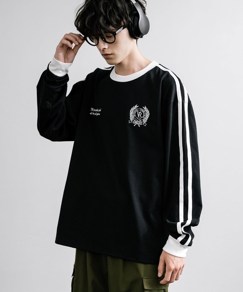Rocky Monroe(ロッキーモンロー)の「オーバーサイズ袖ライン入りモノトーンリンガー長袖Tシャツ(Tシャツ/カットソー・メンズ・ホワイト系/ブラック/ブラック系/ホワイト・XL/L/M)」の17枚目の写真