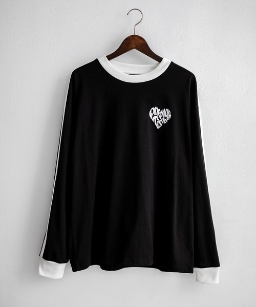 Rocky Monroe(ロッキーモンロー)の「オーバーサイズ袖ライン入りモノトーンリンガー長袖Tシャツ(Tシャツ/カットソー・メンズ・ホワイト系/ブラック/ブラック系/ホワイト・XL/L/M)」の21枚目の写真