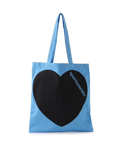 bonjour records（ボンジュールレコーズ）の「【apartamento/アパルタメント】 Heart Tote Bag ハートコットンキャンバストートバッグ（トートバッグ・メンズ・サックスブルー/イエロー・FREE）」の2枚目の写真