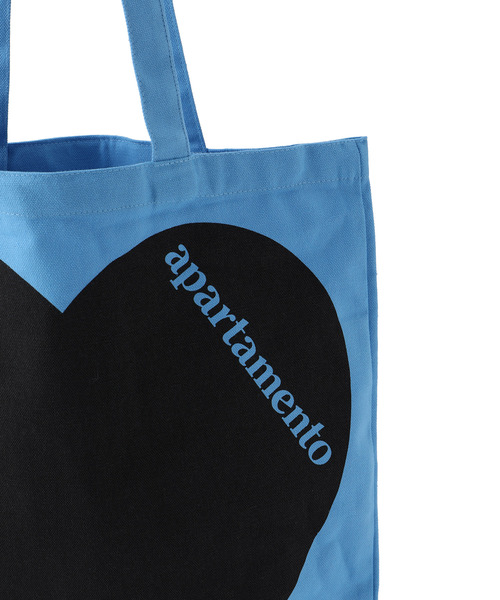 bonjour records（ボンジュールレコーズ）の「【apartamento/アパルタメント】 Heart Tote Bag ハートコットンキャンバストートバッグ（トートバッグ・メンズ・サックスブルー/イエロー・FREE）」の6枚目の写真