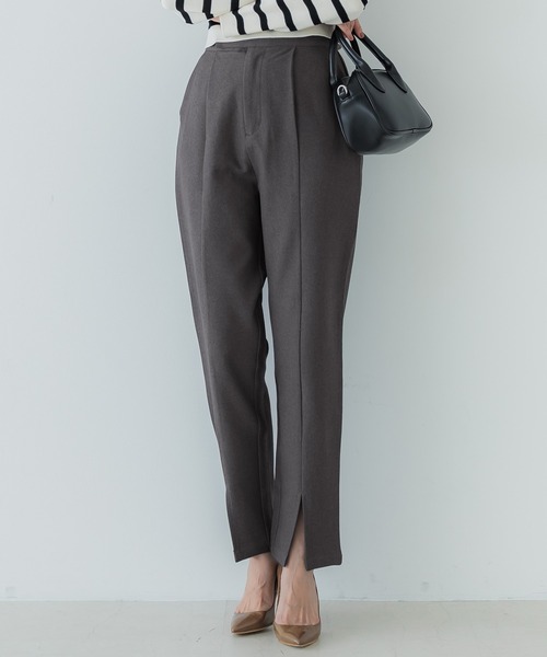 coca（coca）（コカ）の「ウーリッシュツイル フロントスリットテーパードパンツ（スラックス・レディース・ライトベージュ/ブラック/ライトブルー/チャコール・S/M/L）」の3枚目の写真