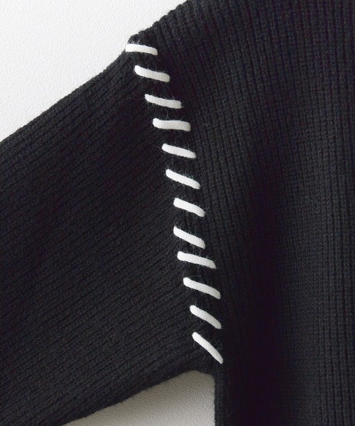 ROOPTOKYO(ループトウキョウ)の「ステッチデザイン アシンメトリー切り返しデザインニット(ニット/セーター・メンズ・ブラック/グレー/ホワイト・M/L/XL)」の7枚目の写真