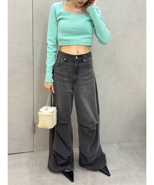 EVRIS（エヴリス）の「スクエアクロップドトップス（Tシャツ/カットソー・レディース・ホワイト/ブラウン/ブルー/ブラック・FREE）」の7枚目の写真