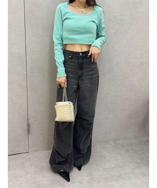 EVRIS（エヴリス）の「スクエアクロップドトップス（Tシャツ/カットソー・レディース・ホワイト/ブラウン/ブルー/ブラック・FREE）」の8枚目の写真