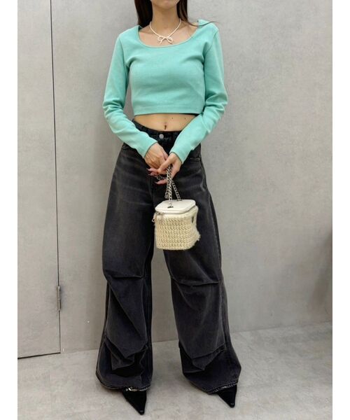 EVRIS（エヴリス）の「スクエアクロップドトップス（Tシャツ/カットソー・レディース・ホワイト/ブラウン/ブルー/ブラック・FREE）」の9枚目の写真