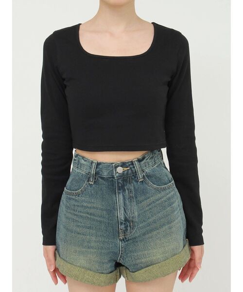 EVRIS（エヴリス）の「スクエアクロップドトップス（Tシャツ/カットソー・レディース・ホワイト/ブラウン/ブルー/ブラック・FREE）」の10枚目の写真