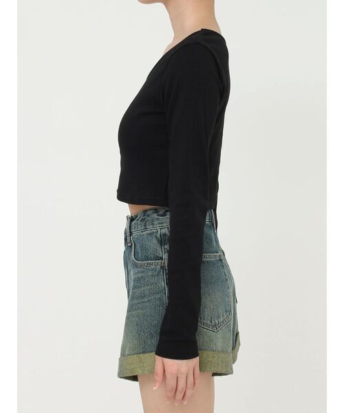 EVRIS（エヴリス）の「スクエアクロップドトップス（Tシャツ/カットソー・レディース・ホワイト/ブラウン/ブルー/ブラック・FREE）」の11枚目の写真