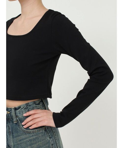 EVRIS（エヴリス）の「スクエアクロップドトップス（Tシャツ/カットソー・レディース・ホワイト/ブラウン/ブルー/ブラック・FREE）」の14枚目の写真