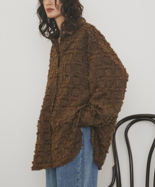 MERLOT(メルロー)の「スクエアフリンジオーバーシャツ/セットアップ着用可能(シャツ/ブラウス・レディース・ブラウン/ブラック・FREE)」の6枚目の写真