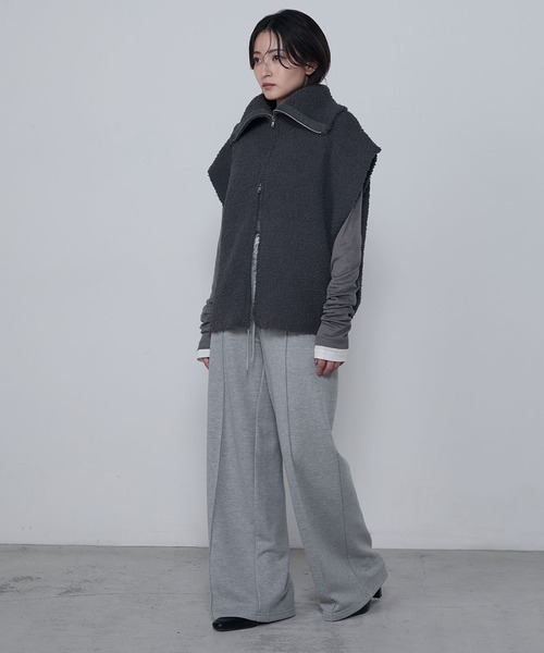 Poodle Double-Zip Over High-Neck Knit Vest / プードルダブル
