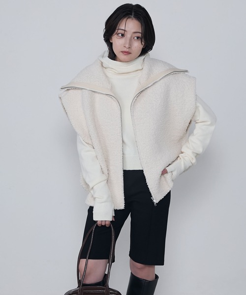 DOUBLE STANDARD CLOTHING◆ベスト/FREE/ウール/BEG/無地/2556033/チベットファーベスト ミンク玉付きウール調フェルトベスト - ハッシュパピーアパレル