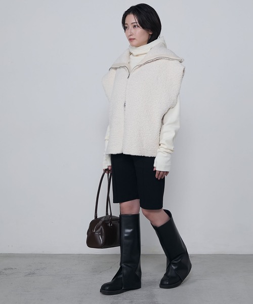 2色 ニットベスト ハイネック オーバーサイズ ジッパー M〜XL Poodle Double-Zip Over High-Neck Knit Vest / プードルダブル