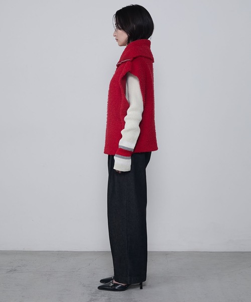 Poodle Double-Zip Over High-Neck Knit Vest / プードルダブル
