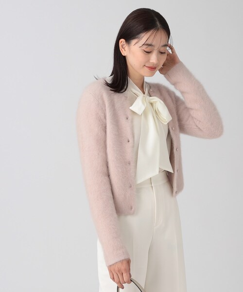 ◆【リッチな毛足／フォックス混／カシミヤ混】ふわふわの拘り素材！上品で華やかなショート丈カーディガン