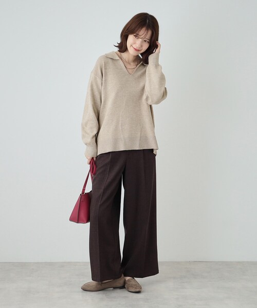 SHOO・LA・RUE（シューラルー）の「【S－LL】スキッパー衿付きニット（ニット/セーター・レディース・ダークグレー/ベージュ/グリーン系・04/03/02/01）」の14枚目の写真