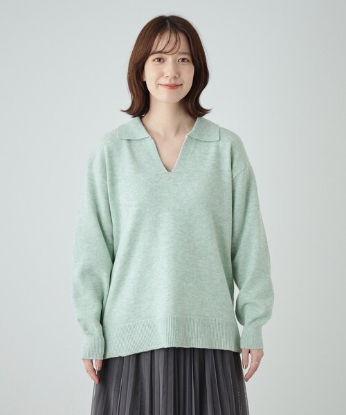 SHOO・LA・RUE（シューラルー）の「【S－LL】スキッパー衿付きニット（ニット/セーター・レディース・ダークグレー/ベージュ/グリーン系・04/03/02/01）」の16枚目の写真