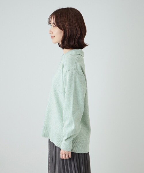 SHOO・LA・RUE（シューラルー）の「【S－LL】スキッパー衿付きニット（ニット/セーター・レディース・ダークグレー/ベージュ/グリーン系・04/03/02/01）」の17枚目の写真