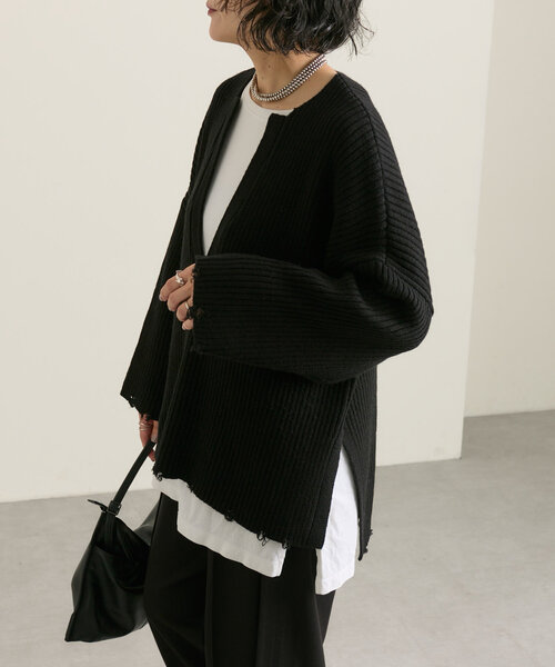 ear PAPILLONNER(イアパピヨネ)の「ダメージニット【SUM1 STYLE(スミスタイル)】(ニット/セーター・レディース・ボルドー/ブラック・FREE)」の6枚目の写真