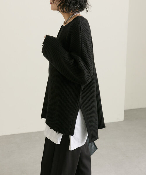 ear PAPILLONNER(イアパピヨネ)の「ダメージニット【SUM1 STYLE(スミスタイル)】(ニット/セーター・レディース・ボルドー/ブラック・FREE)」の7枚目の写真