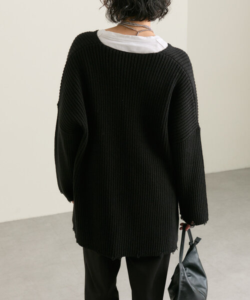ear PAPILLONNER(イアパピヨネ)の「ダメージニット【SUM1 STYLE(スミスタイル)】(ニット/セーター・レディース・ボルドー/ブラック・FREE)」の8枚目の写真