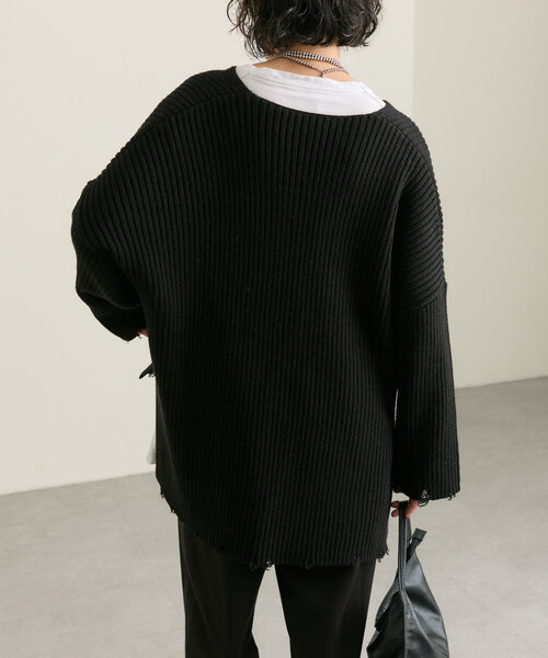 ear PAPILLONNER(イアパピヨネ)の「ダメージニット【SUM1 STYLE(スミスタイル)】(ニット/セーター・レディース・ボルドー/ブラック・FREE)」の9枚目の写真