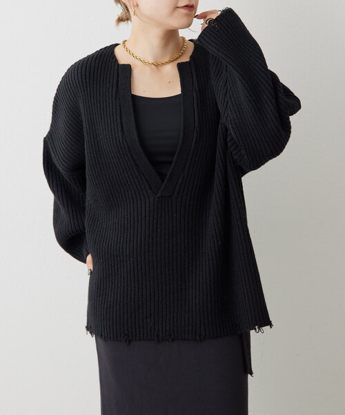 ear PAPILLONNER(イアパピヨネ)の「ダメージニット【SUM1 STYLE(スミスタイル)】(ニット/セーター・レディース・ボルドー/ブラック・FREE)」の13枚目の写真