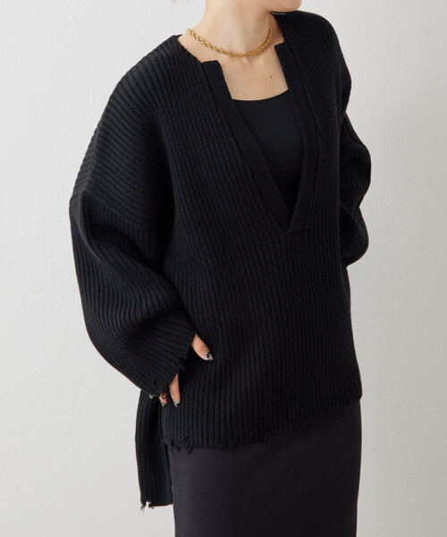 ear PAPILLONNER(イアパピヨネ)の「ダメージニット【SUM1 STYLE(スミスタイル)】(ニット/セーター・レディース・ボルドー/ブラック・FREE)」の14枚目の写真