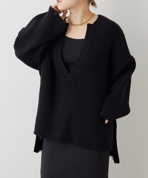 ear PAPILLONNER(イアパピヨネ)の「ダメージニット【SUM1 STYLE(スミスタイル)】(ニット/セーター・レディース・ボルドー/ブラック・FREE)」の18枚目の写真