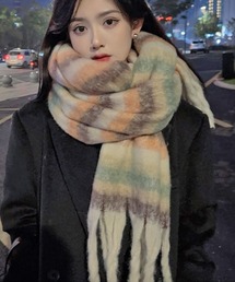 Futier land | モヘアタッチボーダー大判マフラー(マフラー)