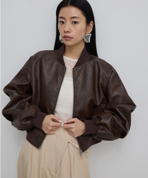 AFter Taste ショートブルゾン　ブラック セール】クラッシュレザーショートブルゾン（ブルゾン）｜AIC