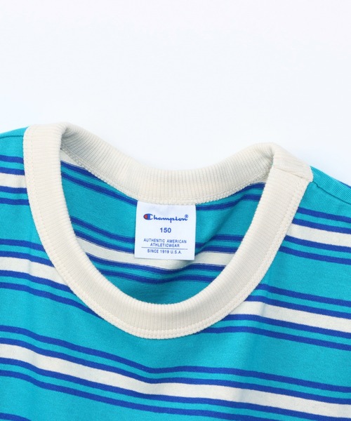 Champion（チャンピオン）の「【Champion/チャンピオン】キッズ ベーシック ボーダーショートスリーブTシャツ（Tシャツ/カットソー・キッズ・ブルー系その他2/ダークネイビー/ピンク系1・160/150/140/130/110/100/120）」の6枚目の写真