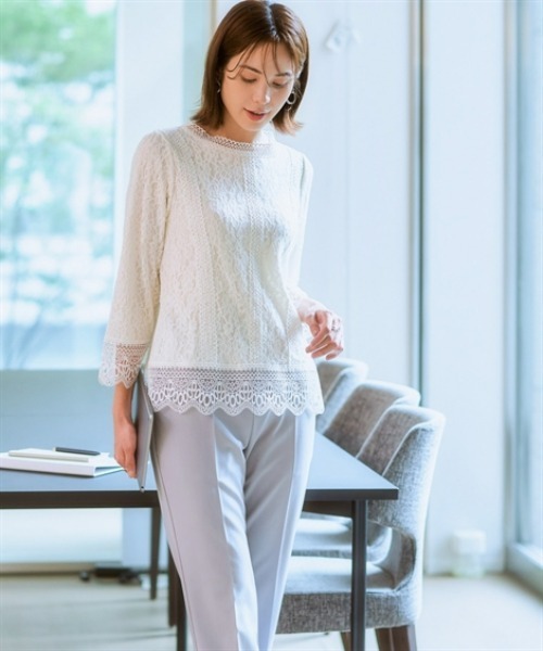 7days Life Styling(セブンデイズライフスタイリング)の「総レース8分袖ブラウス カットソー裏地付(シャツ/ブラウス・レディース・ブラック/アイボリー・M/S/3L/LL/L/4L/5L)」の4枚目の写真