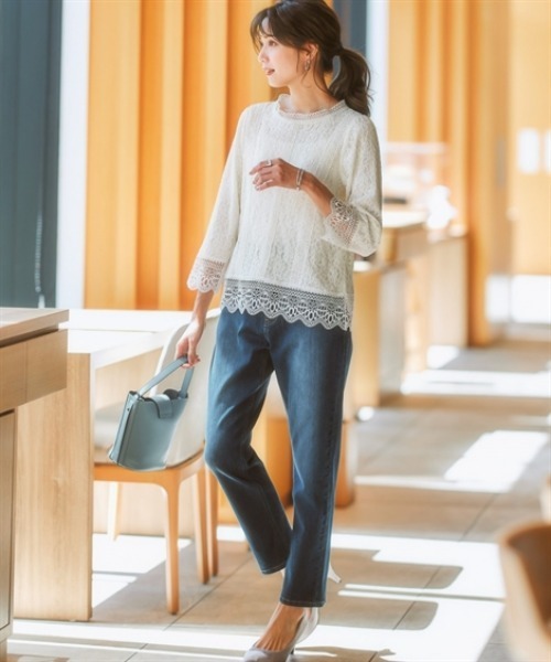 7days Life Styling(セブンデイズライフスタイリング)の「総レース8分袖ブラウス カットソー裏地付(シャツ/ブラウス・レディース・ブラック/アイボリー・M/S/3L/LL/L/4L/5L)」の10枚目の写真
