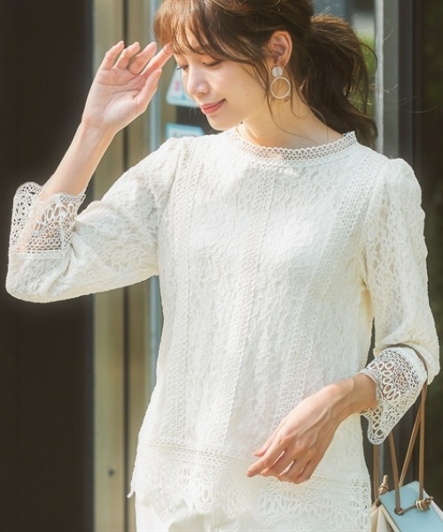 7days Life Styling(セブンデイズライフスタイリング)の「総レース8分袖ブラウス カットソー裏地付(シャツ/ブラウス・レディース・ブラック/アイボリー・M/S/3L/LL/L/4L/5L)」の11枚目の写真