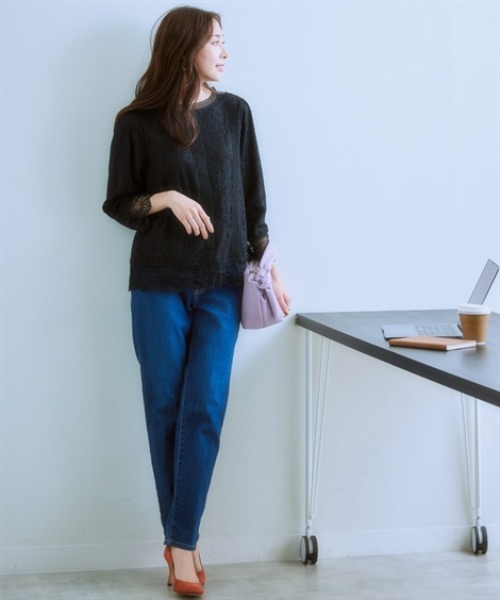 7days Life Styling(セブンデイズライフスタイリング)の「総レース8分袖ブラウス カットソー裏地付(シャツ/ブラウス・レディース・ブラック/アイボリー・M/S/3L/LL/L/4L/5L)」の14枚目の写真
