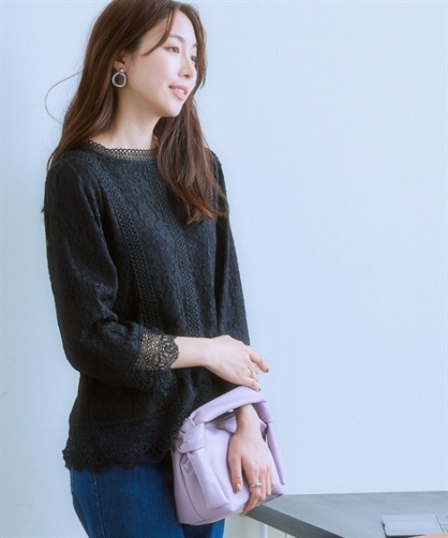 7days Life Styling(セブンデイズライフスタイリング)の「総レース8分袖ブラウス カットソー裏地付(シャツ/ブラウス・レディース・ブラック/アイボリー・M/S/3L/LL/L/4L/5L)」の15枚目の写真