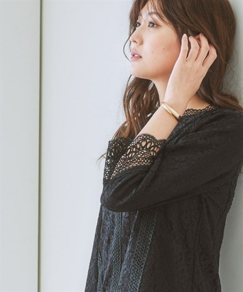 7days Life Styling(セブンデイズライフスタイリング)の「総レース8分袖ブラウス カットソー裏地付(シャツ/ブラウス・レディース・ブラック/アイボリー・M/S/3L/LL/L/4L/5L)」の18枚目の写真