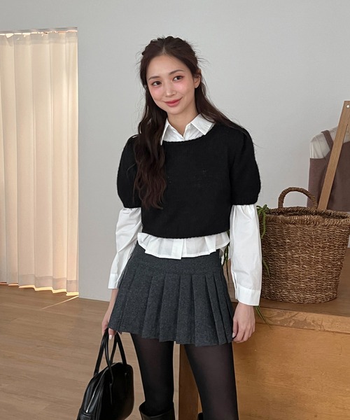 ウールミニプリーツスカートパンツ（スカート）｜by muni:r（バイ