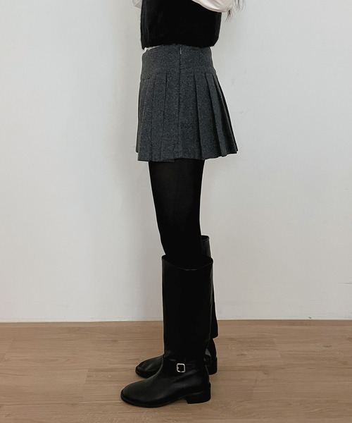 AD2019 archive プリーツスカートウール縮絨ショーツ 黒 スカパン