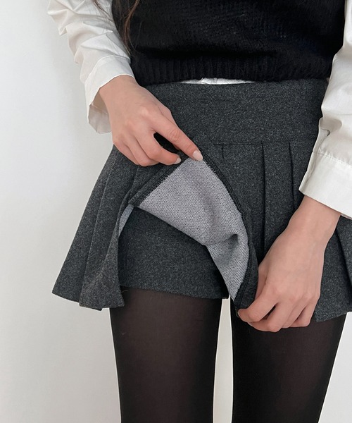 ウールミニプリーツスカートパンツ（スカート）｜by muni:r（バイ