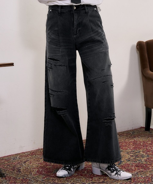 BLAYMORE（ブレイモア）の「【BLAYMORE】Damage Wide Denim Pants / ダメージ加工（デニムパンツ・メンズ・ブラック・S/M）」の20枚目の写真