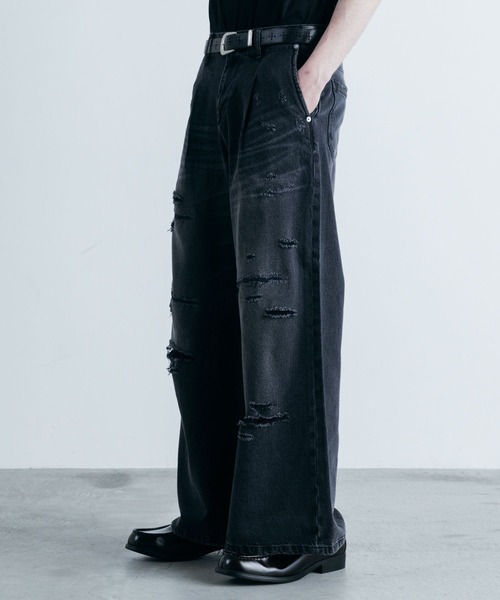 BLAYMORE（ブレイモア）の「【BLAYMORE】Damage Wide Denim Pants / ダメージ加工（デニムパンツ・メンズ・ブラック・S/M）」の22枚目の写真