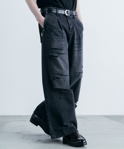 BLAYMORE（ブレイモア）の「【BLAYMORE】Damage Wide Denim Pants / ダメージ加工（デニムパンツ・メンズ・ブラック・S/M）」の21枚目の写真